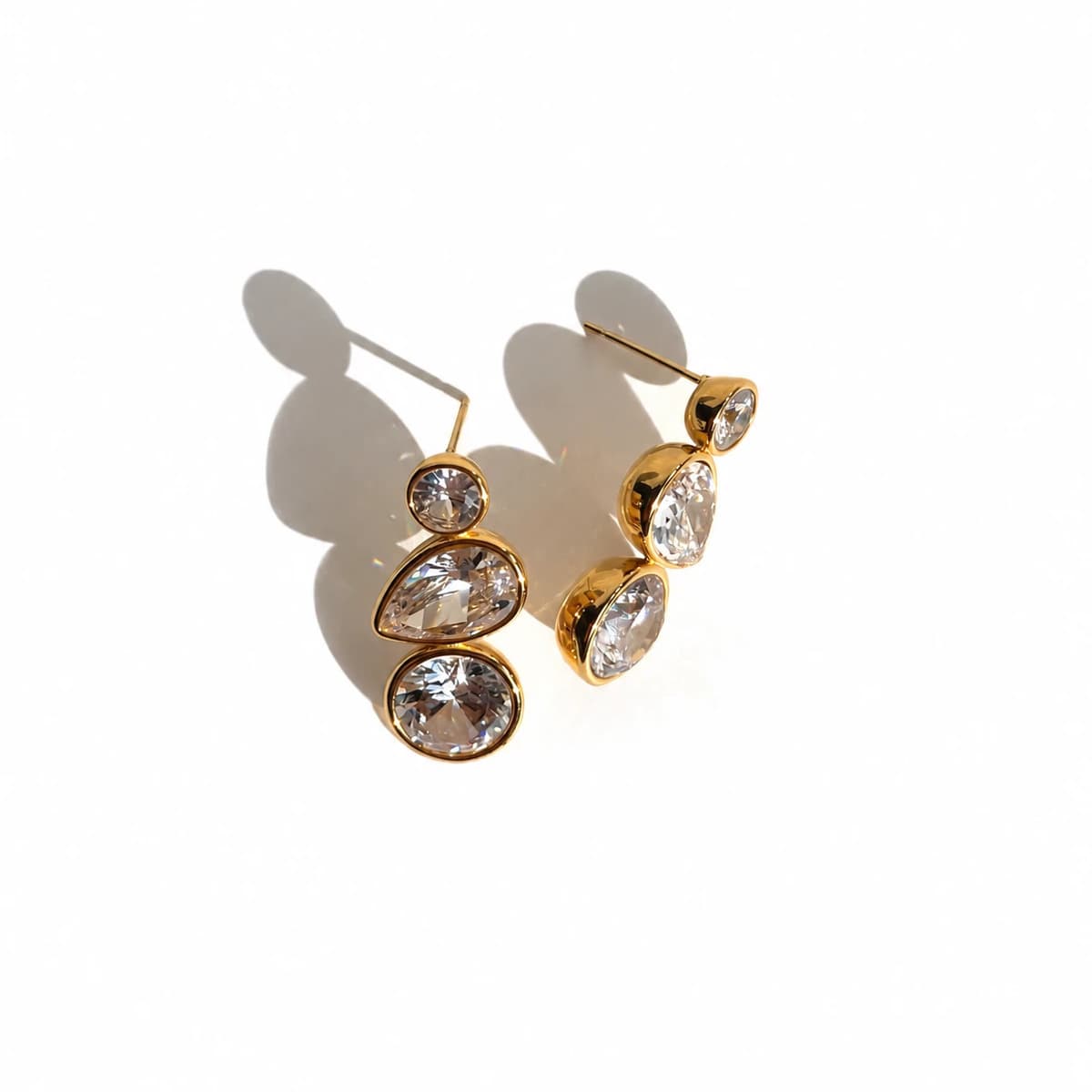 Cascade Drop — 316L stainless steel, PVD gold plated, cubic zirconia