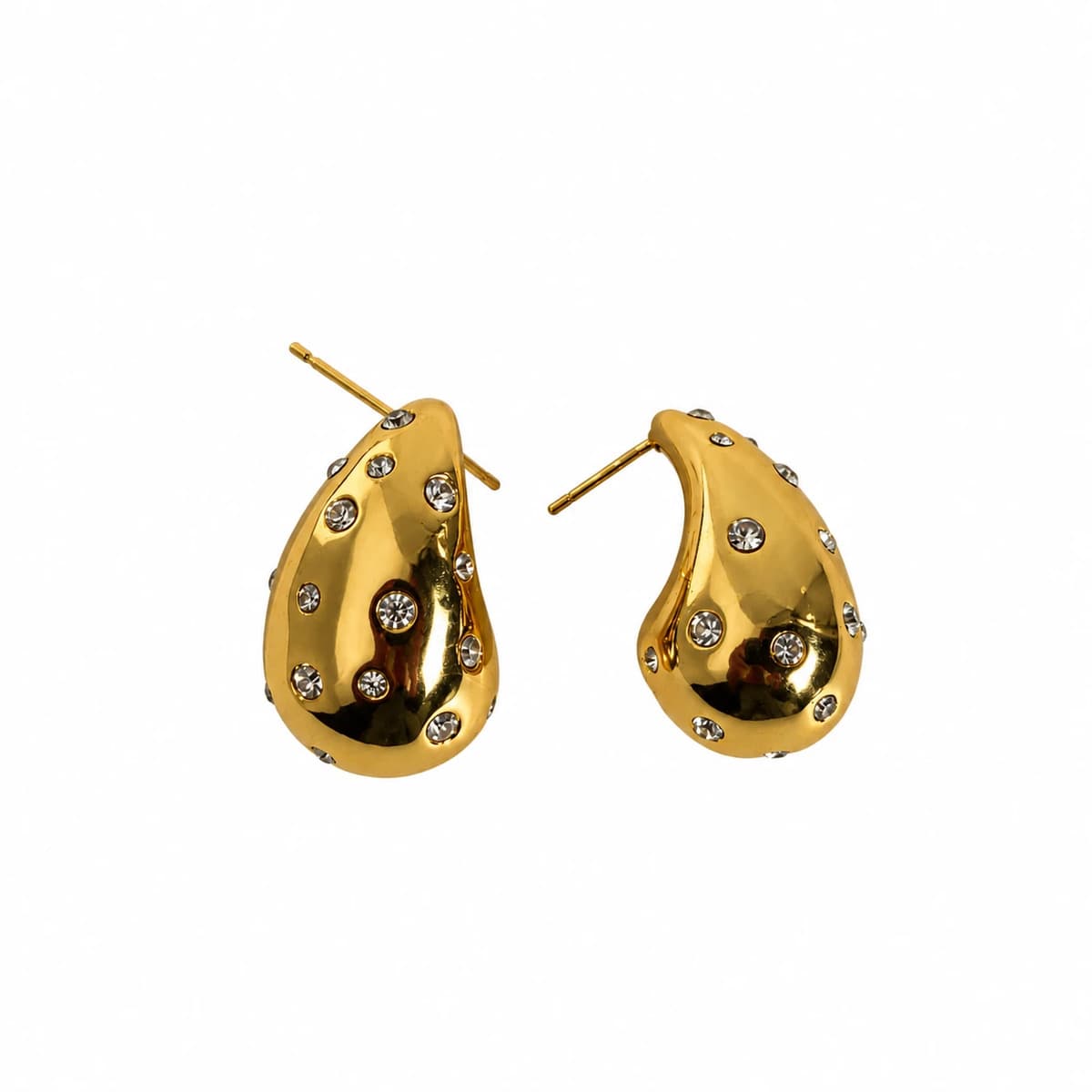 Mermaid Tear — 316L stainless steel, PVD gold plated, crystal